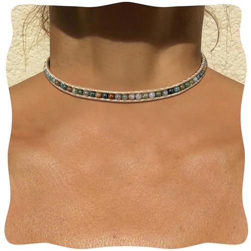 Turquoise Beaded Necklace, Natural Green Turquoise Choker for Women, Adjustable Turquoise Necklace for Western Jewelry, Boho Western Choker Necklace Gift for Her