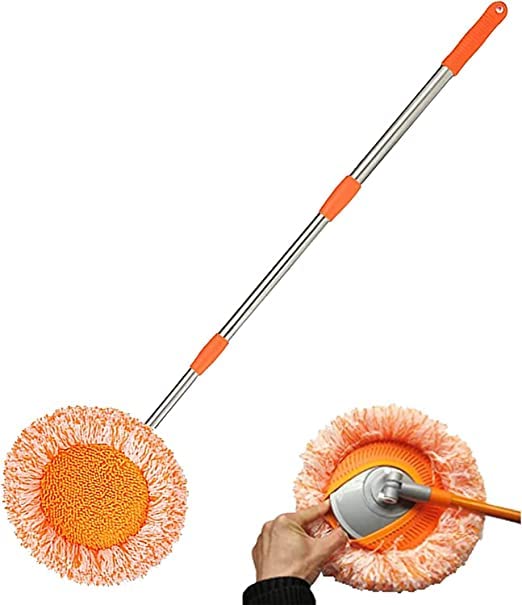 Stainless Steel,fleece 360° Rotatable Adjustable Cleaning Mop|Extendable Long Handle Wall Cleaning Mop|Round Microfiber Dry&Wet Dust Mops|Not Hurt Paint Scratch Free Cleaning Tool|Dust Broom