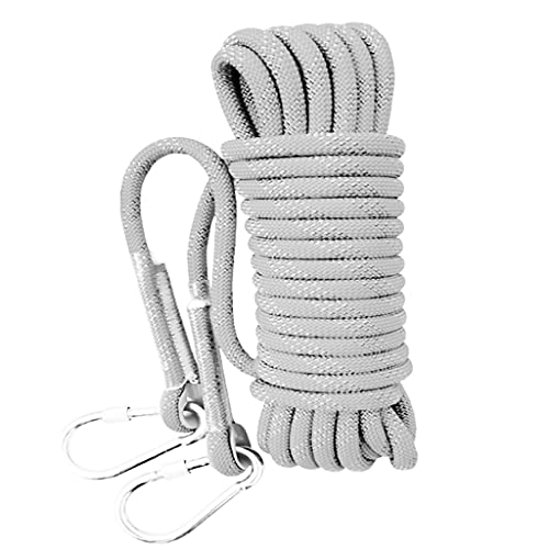 QHY 12MM Corde D’Escalade en Rappel Auxiliaire en Polyester/NylonCharge Corde De Survie À Usages Multiples Et Ultra-résistante avec Mousqueton À Verrouillage (Color : White, Size : 25m*12mm)