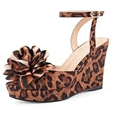 Perisis Women's Leopard Wedges Platform Wedge Sandals Cheetah Print Heels Round Peep Open Toe Slingback High Heel Dress Comfortable Suede Sexy Shoes (Cheetah patent,12)