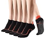 Teebulen Women's 5 Pairs Black Padded Anti Slip Odor Resistant Grips Compression Low Cut Yoga Barre Pilate Socks,Size 5-10