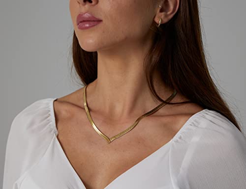Jecomy Dainty Gold Herringbone Necklace For Women 18K Gold Plated Choker Necklaces Minimalist V-Shaped Flat Snake Chain Necklace For Girls 5Mm #TOP1