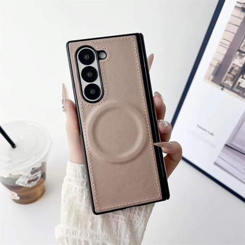 Étui magnétique Galaxy Z Fold6 cuir abricot contre les rayures