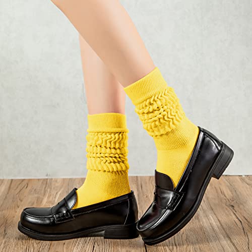 Witwot 3 Pair Women Slouch Socks Cotton Knee High Scrunch Sock Rose-Green-Yellow #TOP3