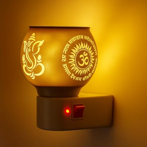 Image of Glass Kapoor Dani, Electric Camphor Diffuser Ganesh Ji Om Kapoor Burner | Multipurpose Incense Holder |Aroma Dhoop Dani|Camphor Burner Diffuser | Electrical Night Lamp for Home, Office, Temple