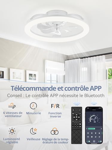 Ventilateur plafond avec lampe télécommande et commande APP silencieux - 3