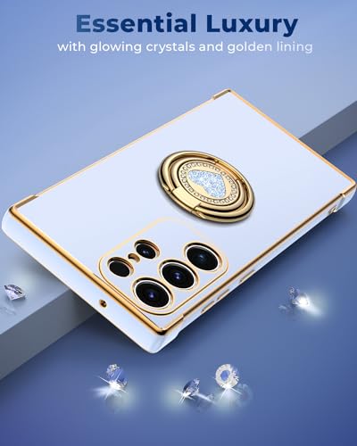 Image of XYZ for Galaxy S25 Ultra Case with Stand, for Samsung Galaxy S25 Ultra Case with Double Ring Kickstand, Women Girls Cute Love-Heart Bling Luxury Protective Phone Case for Samsung S25 Ultra, Blue