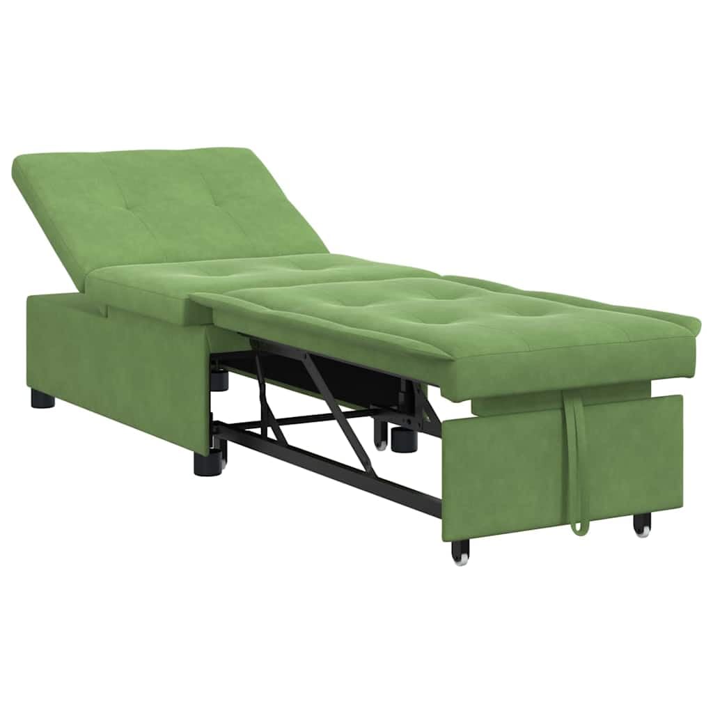 Sofa z funkcją spania, jasnozielona, 67 x 194 x 38 cm, aksamitna, regulowane zagłówki, wzornictwo 3 w 1, wysuwane łóżko pojedyncze do salonu, pokoju gościnnego