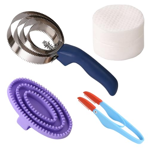 Curry Comb Kit 4 Ring Curry Comb Rubber Brush Tear Stain Wipe Brush Set for Horses Dogs Goats Cattle Cow Cleaning Supplies