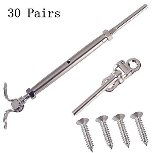 Patavin Stainless Steel Cable Railing kit System, Turnbuckle Deck Toggle Set for 1/8 Deck Railing, 316 Marine Grade, 30 Pairs