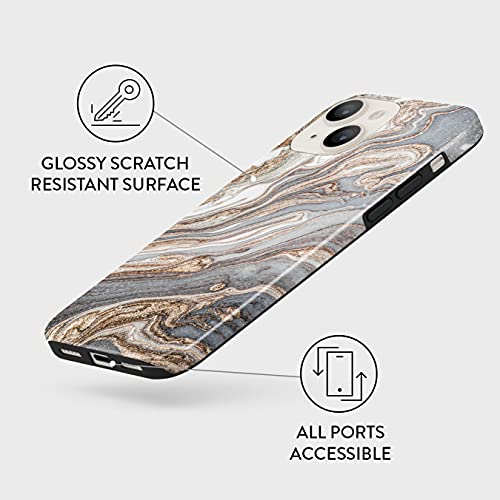 Burga Phone Case Compatible With Iphone 13 - Hybrid 2-Layer Hard Shell + Silicone Protective Case -Grey & Gold Shades Marble Nude Natural Brown Sand - Scratch-Resistant Shockproof Cover #TOP3