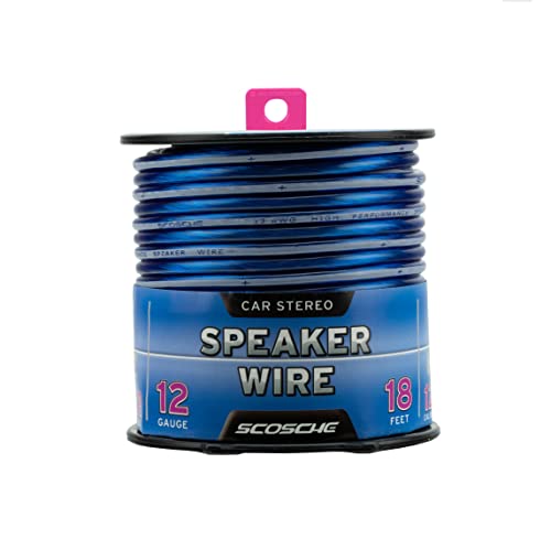 Scosche KS1218CS 12 Gauge CCA Car Stereo Speaker Wire - 12 AWG Audio Cable for Automotive Sound Systems - Copper Clad Aluminium 18 Foot Spool