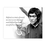 Bruce Lee Motivational Quote Wall Art – 10x8 Unframed Martial Arts Inspiration Poster – Defeat Is a State of Mind Print for Gym, Dojo, Office, or Home – Mental Strength Decor for Men & Athletes