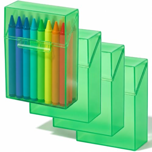 Image of Clabby 4 Pcs Clear Plastic Crayon Boxes Hold 24 Count, Green | Organizer Box, Case, Colorful, Portable Storage Holder with Snap Lid, for Kids Boys Girls School Classroom Home Art Supply