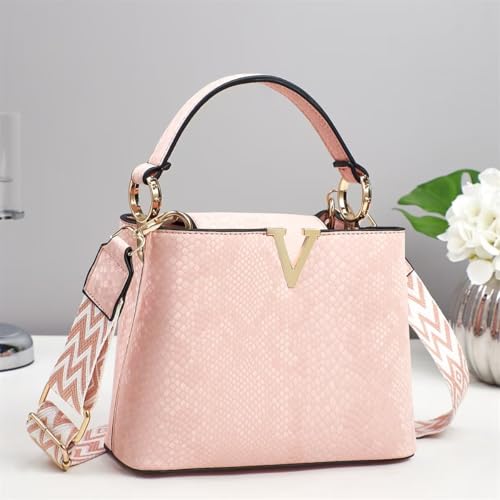 Image of Satchel Bag for Women, Crocodile Leather Purse Top Handle Purse Small Crossbody Handbag Women's Shoulder Tote Bag (Pink)