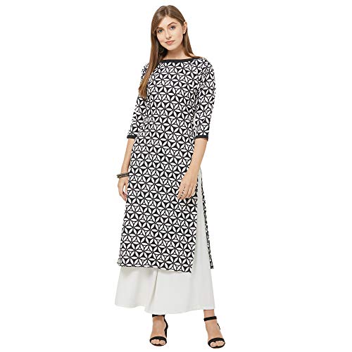 Image of GoSriKi Women's Black & White Color Straight Crepe Printed Kurta & Palazzo Set(WHAT-65543 Black & White)