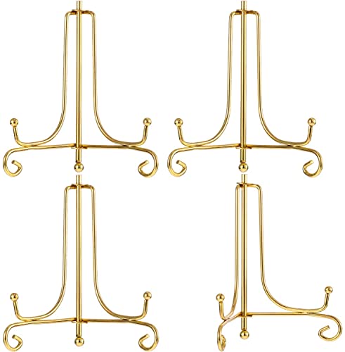 4 Pezzi Piastra Espositore per Display,Espositore di Ferro,Espositore Dorato Supporto per Cornice,Ottimo per foto,cornici,ricette,pannelli decorativi e opere d'arte(oro,4')