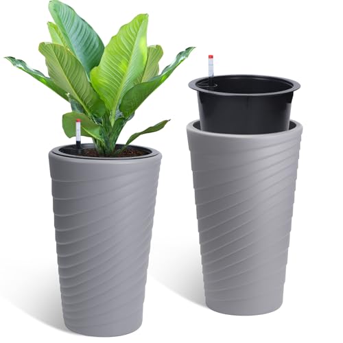 16 Inch Tall Planters Set of 2, Self Watering Plant