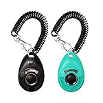 OYEFLY Dog Training Clicker with Wrist Strap Durable Lightweight Easy to Use, Pet Training Clicker for Cats Puppy Birds Horses. Perfect for Behavioral Training 2-Pack (Black and Water Lake Blue)
