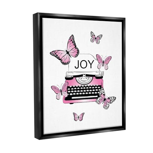 Image of Stupell Industries 'Typewriter with Joy'| Floating Frame Canvas Art | Stupell Industries | Black, 25 x 31 Inches, Easy to Hang and Sturdy, Made in USA, by Martina Pavlova