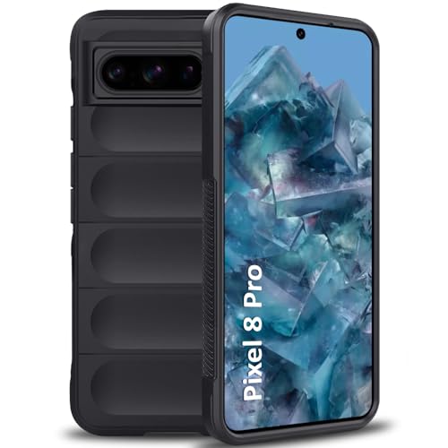 Image of TheGiftKart Liquid Silicon Back Cover Case for Google Pixel 8 Pro | Shockproof Military Grade Protection | Micro-Fibre Cloth On Inner Side | Built-in Anti-Slip Grip Case Cover (TPU, Black)