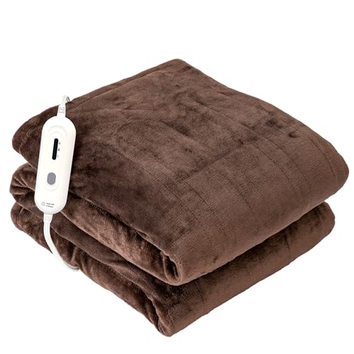 Image of Tefici Electric Heated Blanket Throw, Super Cozy Soft 2-Layer Flannel 50 inch x 60 inch Heated Throw with 3 Heating Levels & 4 Hours Auto Off, Machine Washable, ETL&FCC Certified, Home Office Use,Brown