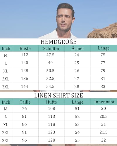 YAOHUOLE Herren 2 Stück Baumwolle Leinen Set Leinen Hemd Und Hose Herren Kurz Weiß 3XL