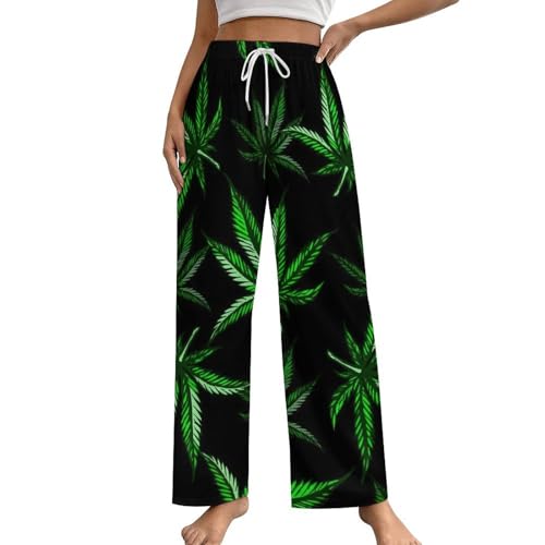 Pajama Pants for Mens Womens Modern Unisex Home Sleep Pants Sleepwears Prensent Weed Pot Leaves