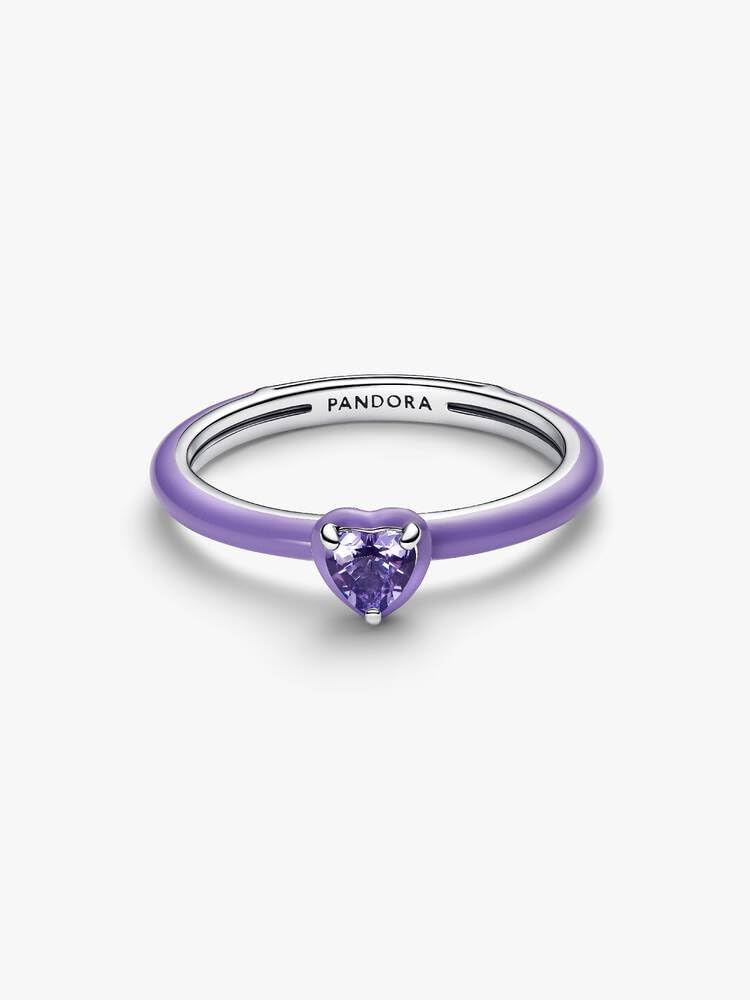 PANDORA Anillo de plata para mujer con forma de corazón chakra morado 193088C04
