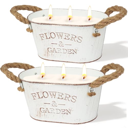 Citronella Candles Outdoor, 2 Packs Large Citronella Candles for Garden, 3-Wick Natural Soy Wax Lemongrass Candle, 140 Hours Long Lasting Burning Candle for Patio Yard Home Balcony Camping