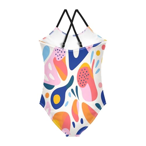 Abstract Cartoon Pattern Girls One-Piece Swimsuit Beach Bathing Suit2