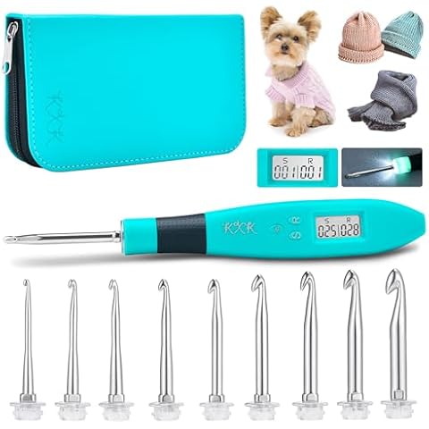 Counting Crochet Hook Set, Ergonomic Crochet Hooks with Led and Digital Stitch Counter, Crochet Kit with 9 Interchangeable Crochet Needle for Crocheting and Knitting Cover