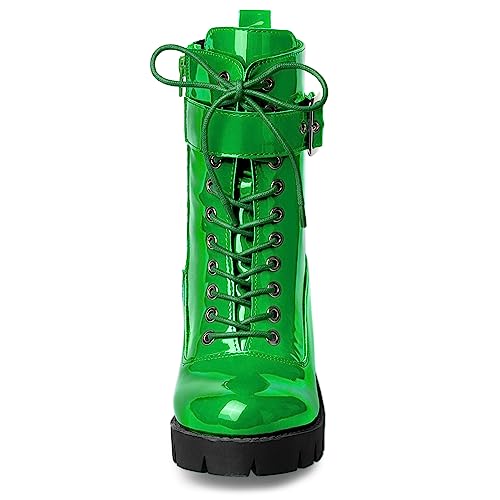 Allegra K Allegra K Women's Zip Platform Chunky Heel Combat Green Boots 8 M US