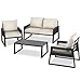 tectake® Rope Design Lounge Möbel Set für Garten oder Balkon, Aluminium Outdoor Sitzgruppe Terrassenmöbel mit 2 Sesseln, Sofa + Tisch in Holz Optik, inkl. Gartenmöbel-Kissen, wetterfest