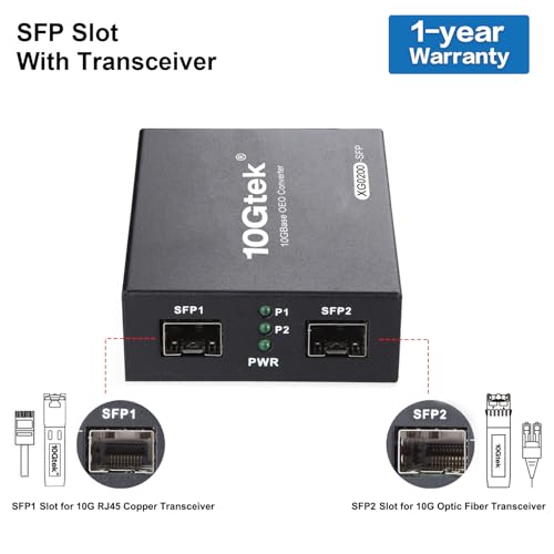Image of 10GbE SFP+ Media Converter, Fiber to 10G Copper UTP Ethernet Media Converter, with a 10GBase-T Reach 30 Meters Transceiver and a SFP+ LR Module (10km, SMF, 1310nm)
