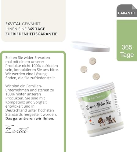 EXVital TierPlus Darm Aktiv Tabletten für Hunde & Katzen, Präbiotika Komplex für eine gesunde Darmflora- Nach Durchfall, Wurmkur, Antibiotika & Magen-Darm Infekten, 120 Tabletten, Made in Germany