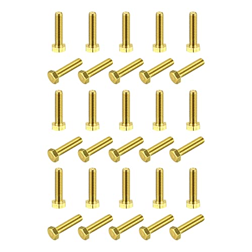 Image of uxcell Brass Hex Bolts, M6x25mm 30pcs Fully Thread Grade 4.8 Solid Brass Hexagon Head Bolt Machine Screws for Machinery
