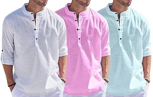 Image of Combo of Men Solid Cotton Blend Straight Kurta Shirt Pack of 3