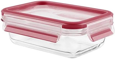 Tefal Master Seal Rectangle Glass Food Storage, Clear/Red, 3.0 Litre