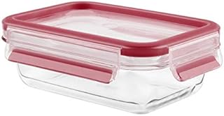 Tefal Master Seal Rectangle Glass Food Storage, Clear/Red, 3.0 Litre