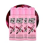 Crazy Color Vibrant Ruby Rouge Semi-Permanent 4 Pack Quad Hair Dye. Highly Pigmented Wine Red/Plum Conditioning & Oil Nourishing Vegan Formula No Bleach or Ammonia 400ml