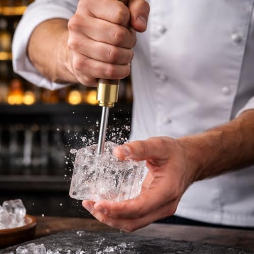 Image of Premium Ice Pick with Wooden Handle Stainless Steel Ice Crusher Tool for Cocktails, Bar & Home Use, Durable Manual Ice Breaking Tool for Whiskey, Mojito, Bartending & Drink Preparation