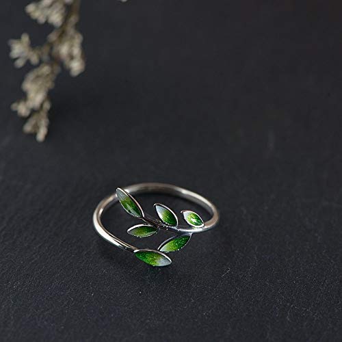 Bague ouverte réglable en argent S925 motif feuilles pour femme éternité