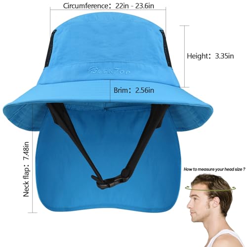 Seektop Surf Bucket Hat with UPF 50+ UV Protection, Waterproof Sun Hat with Adjustable Chin Strap for Surfing, Water Sports Blue - Thumbnail 4