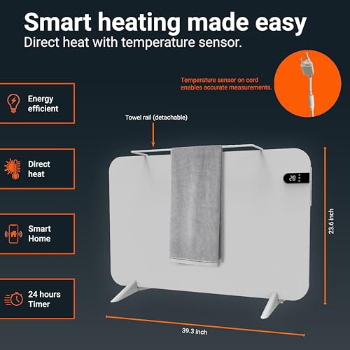 Könighaus 800W Smart Dual Space Heater – Wall heater and mobile use – WiFi App Control & Remote – Includes Towel Rack, Stand Feet & Mounting Kit – Color: White by Könighaus - Used condition - Image 3