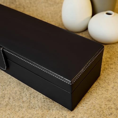 Image of Leather World Faux Leather Watch Box Organizer - Watch Case Box Men - Watch Organizer Storage Tray Women - Wrist Watch Holder 6 Slots - Sleek And Display Case - Black
