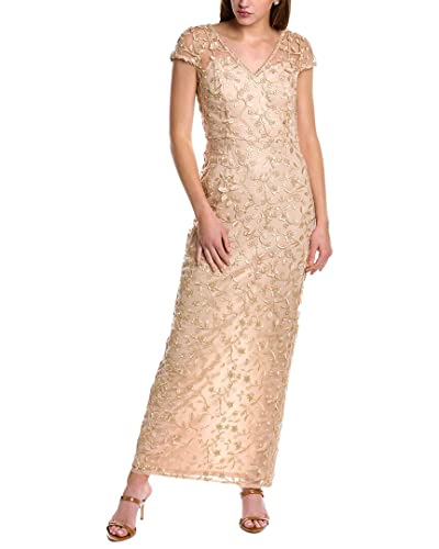 Adrianna Papell Women's Metallic Embroidery Gown, Gold, 4 #TOP21