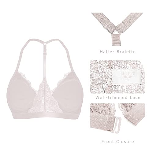 Image of SHEKINI Women's Lace Bra Wireless Padded Triangle Bralettes for Women Front Closure Halter Bras for Women