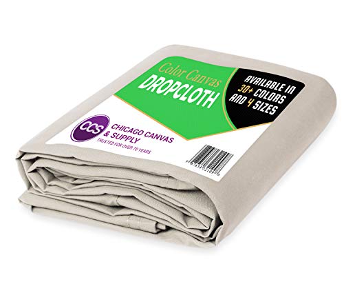 Heavy Purpose Canvas Drop Cloth By CCS CHICAGO CANVAS & SUPPLY Cotton Canvas Tarp For Floor & Furniture Protection Washable Reusable Duck Dropcloth Fabric Block Paint Dust Dirt, Natural, 10 by 12 Feet