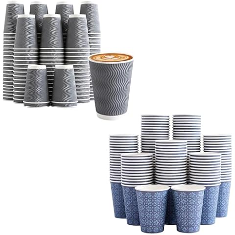 Clawsoff 120 Pack 12 oz Disposable Coffee Cups + 240 Pack 12 oz Disposable Paper Cups Cover